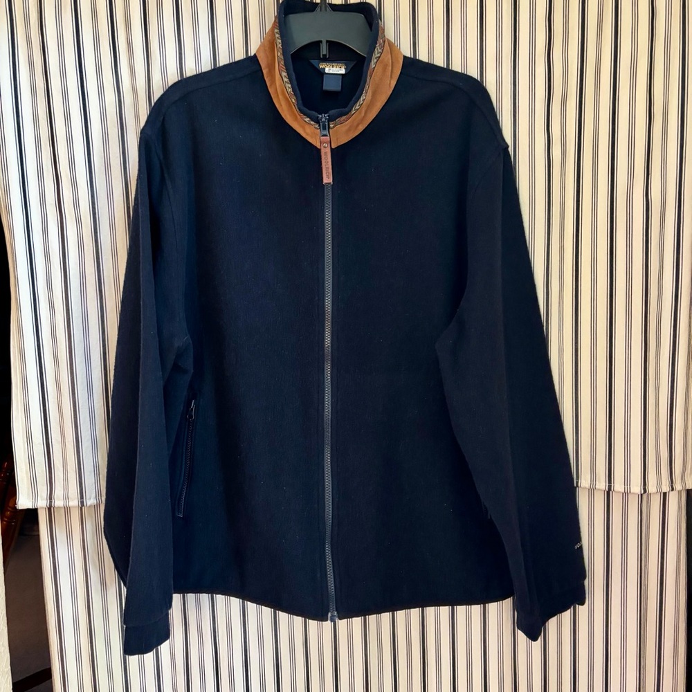 Woolrich Men's Wool Navy Jacket with Brown Collar